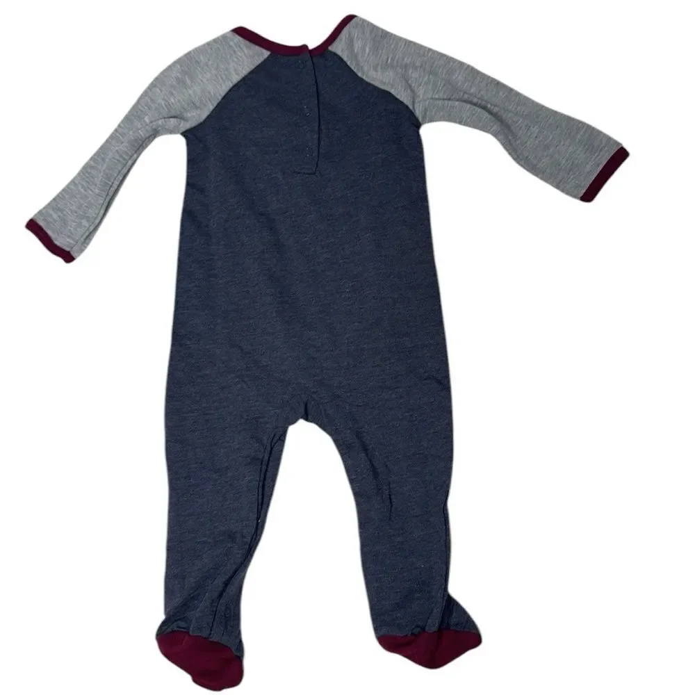 Baby Essentials Gray and Blue Kids One Piece with Turkey Design. Size 9 Months.
